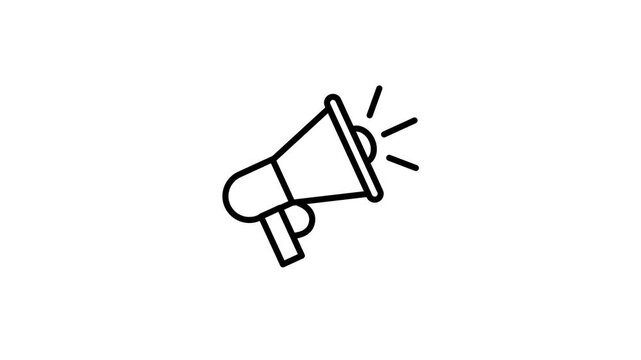 Megaphone Loudspeaker Line Art Animation on Plain White Background.