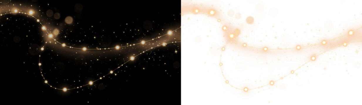 Christmas lights and festive string lights with bright, glowing bulbs, isolated on a transparent background PNG. Festive string lights featuring warm, glowing bulbs and radiant holiday illumination.