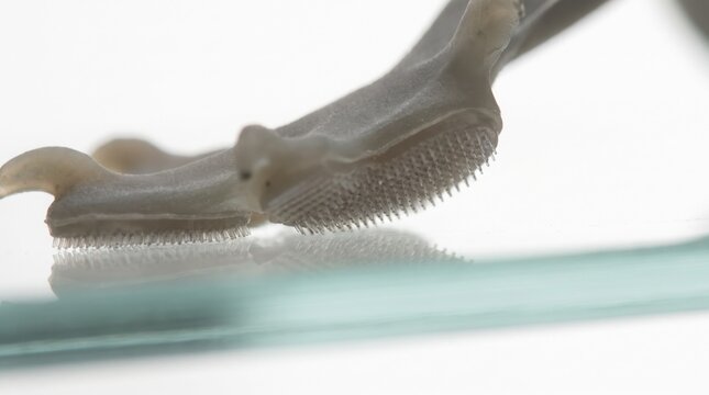Close-up of Gecko Foot Pad Setae Gripping Glass.