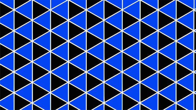 Sport jersey sublimation background vector with equilateral triangle tessellation alternating pattern in royal blue, black, and white. Bold geometric tiled design for athletic wear and sublimation