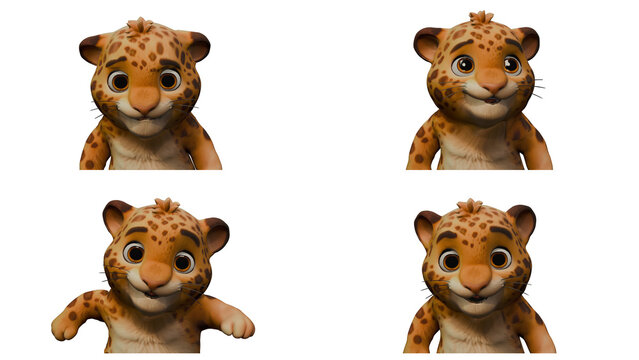 Ensemble de stickers leopard mignon avec diff&eacute;rentes expressions, collection de leopard mignons sur fond transparent - r&eacute;alis&eacute; avec blender