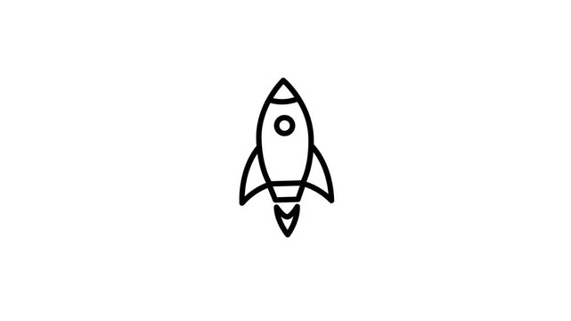 Minimalist hand drawn rocket icon animation on white background doodle line art concept.