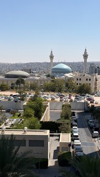 King Abdullah I Mosque with blue dome near Al Abdali Boulevard in Amman Jordan