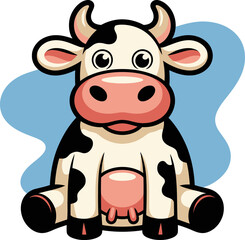 Fototapeta premium Cute cartoon cow sitting illustration