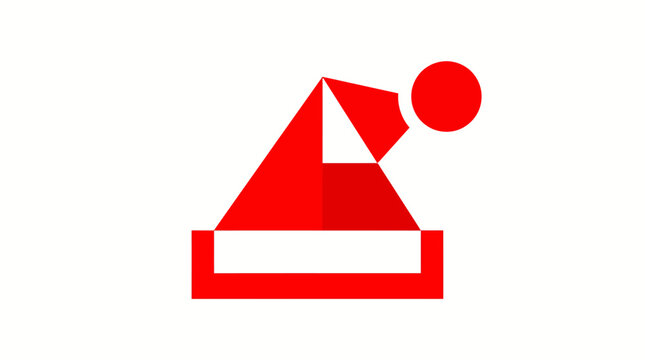 Minimalist geometric illustration of a red Santa Claus hat on white background.