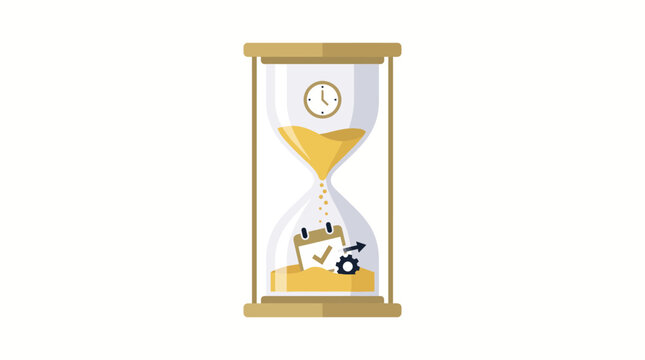 An hourglass with a calendar and gear icon representing time management and productivity.
