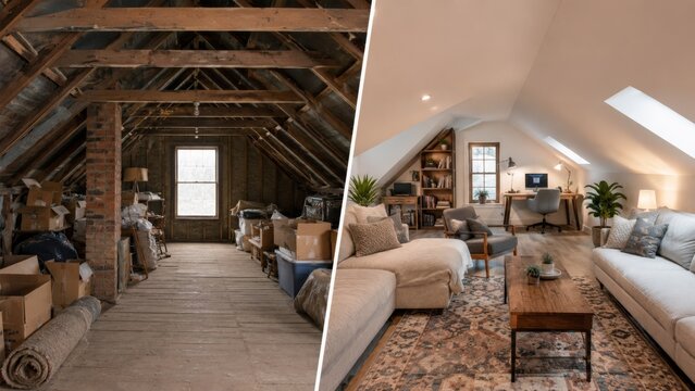 Cold attic and insulated family living room