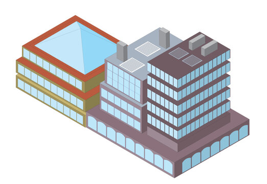 Isometric modern building with city street section
