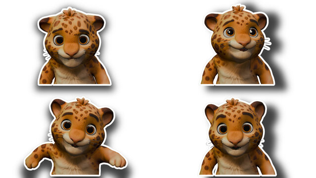 Ensemble de stickers leopard avec une bordure blanche Id&eacute;al pour le design de t-shirts - dr&ocirc;le avec diff&eacute;rentes expressions, collection de leopard mignons sur fond transparent - r&eacute;alis&eacute; avec blender