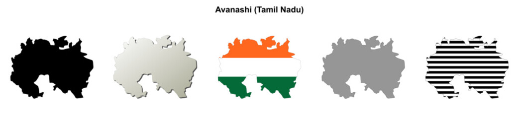 Fototapeta premium Avanashi (Tamil Nadu) blank outline map set
