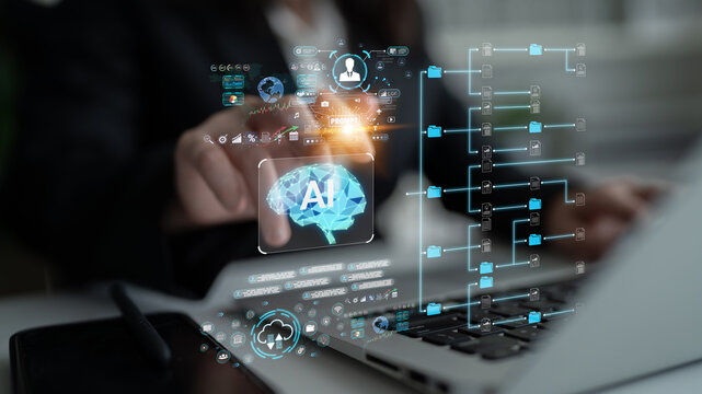 Innovative Technology Concept with Artificial Intelligence and Data Analytics in Business Environment Captured in an Office Setting. Sentient.