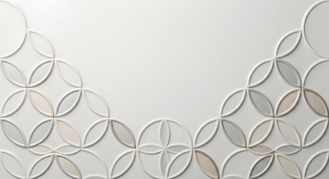 Japanese Shippo Overlapping Circles 3D Ceramic Relief White Background with Copy Space