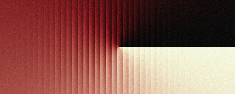 Grainy reeded glass vertical striped gradient background, glowing crimson red to white cream refracted glass split, noise texture header, poster design