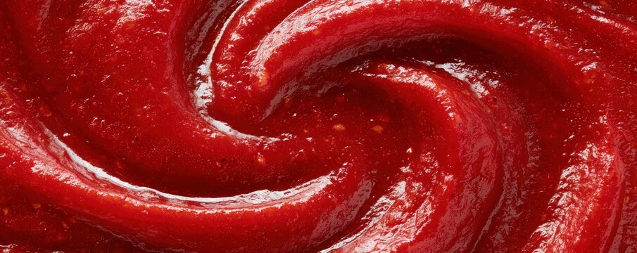 Ketchup swirl glossy texture on close up food surface