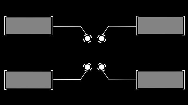 Four Gray Callout Boxes with White Circle Pointers on Black Background Keywords: callout, boxes, text, speech