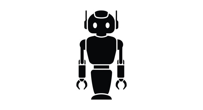 Black silhouette of a humanoid robot with antennae a stark outline