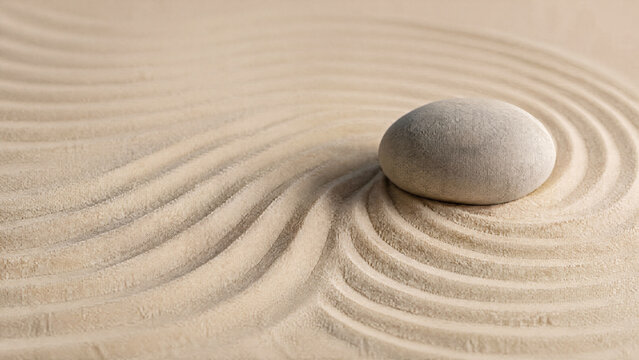 Sand and rock arrangement in a zen garden space