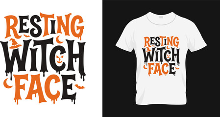 Resting witch face halloween tshirt design with spooky typography and witch hat icon © Champa