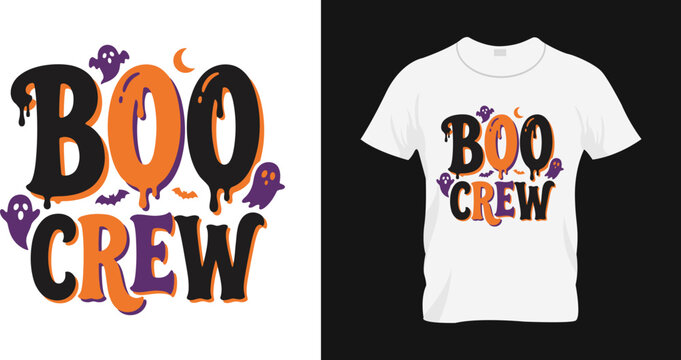 Boo crew halloween tshirt design with cute ghosts and bats