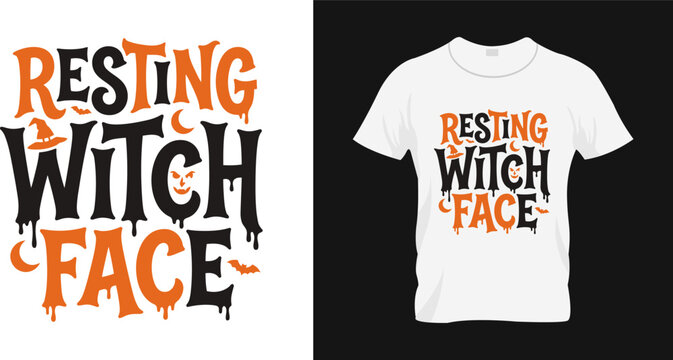 Resting witch face halloween tshirt design with spooky typography and witch hat icon