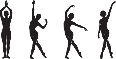 Ballet Dancer Silhouettes, Black Woman and Girl Figures in Elegant Dancing Poses, Classical Dance and Artistic Movement Vector Illustration © Apurba