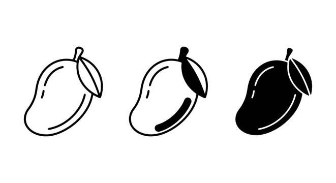 Mango icons set with line art and solid shapes for healthy food