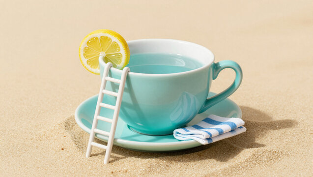 Oversized teacup transformed into a tiny swimming pool