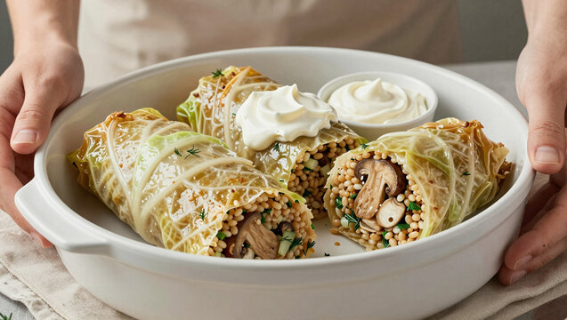 Buckwheat and mushroom cabbage rolls in regional style