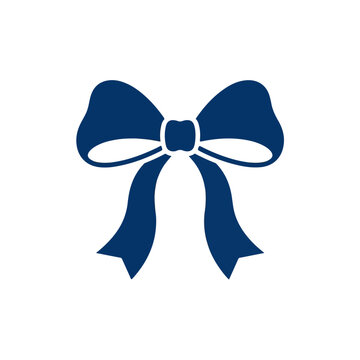 Flat Dark Blue Ribbon Bow Icon On White Background