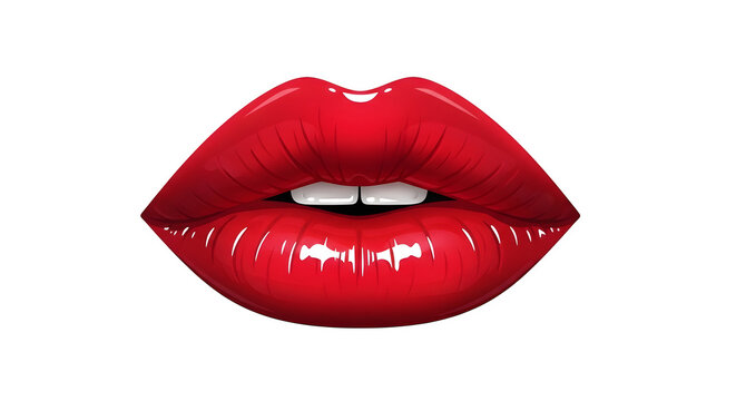 A realistic close up of beautiful glossy red lips on a transparent background