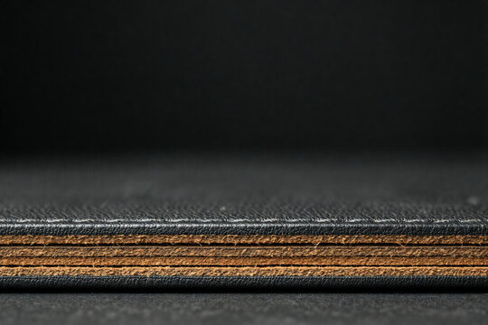 Layered leather material stack close up