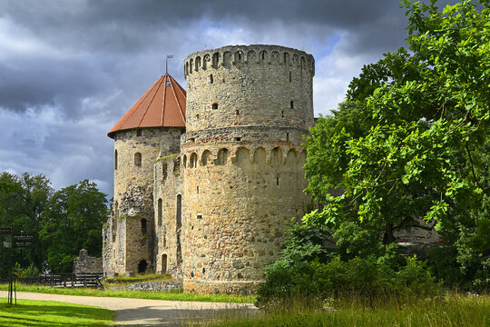 Old castle in Cesis, Latvia - beautiful ruins of ancient Livonian castle in old town of Cesis
