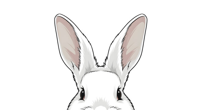 Charming white rabbit face looking straight ahead on a clear transparent backdrop image
