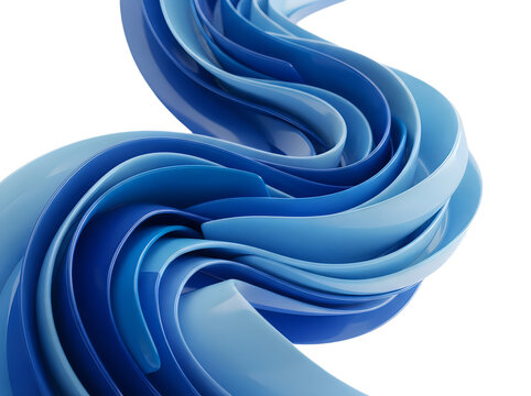 Abstract flowing blue ribbon shape design element with smooth curves and dynamic motion isolated on transparent background