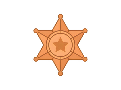 Detailed illustration of a golden sheriff star badge isolated on transparent background for western themes and law enforcement concepts