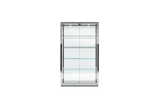 Empty glass display case with transparent background
