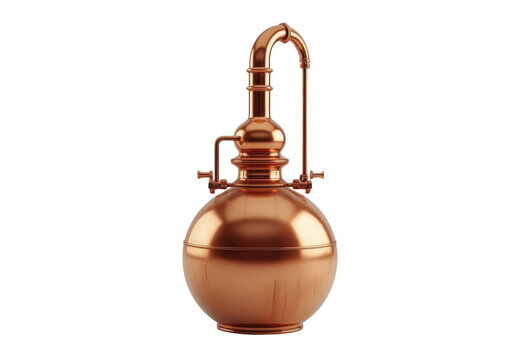 Copper alembic still for alcohol distillation on transparent background