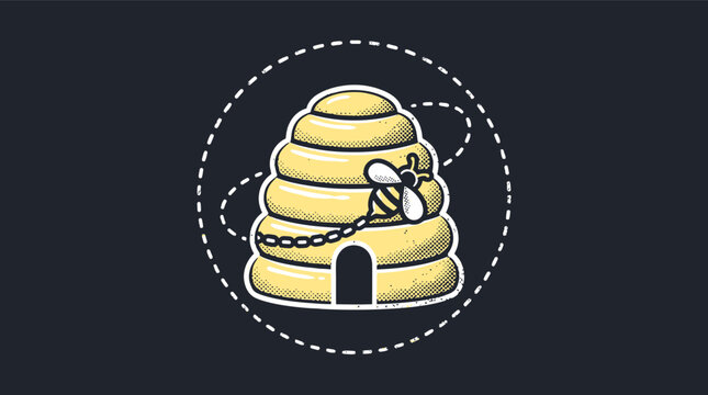 yellow beehive vector icon with chain lock, secured beehive emblem for honey protection, honeybee hive graphic for security concept