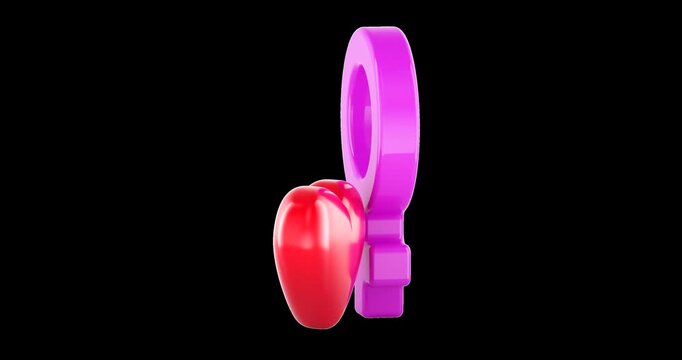 Female symbol with heart rotation animation seamlessly loopable. 3D rendering isolated on transparent background