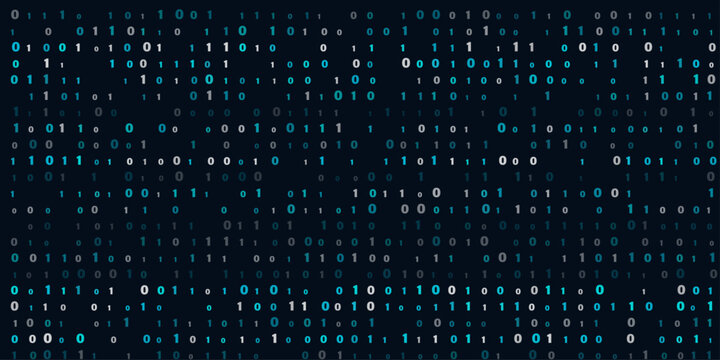 Dark digital background, featuring a repeating, pattern of binary, code with scattered, zero and one, digits in shades, of cyan and, white, creating a, structured matrix texture, for data science