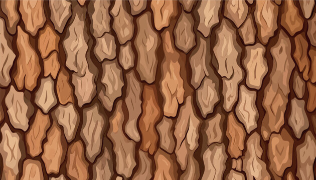 Seamless vector tree bark texture with brown natural wood patterns. Stylized organic wooden surface illustration for background, banner, backdrop, forest design element, graphic wallpaper.