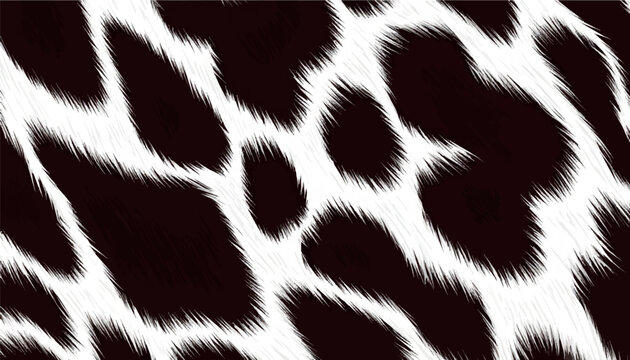 Vector seamless cowhide texture modern animal print background with dark brown and white fur pattern. Hairy abstract backdrop perfect for textile design, banners, wallpaper, branding, and decorative.