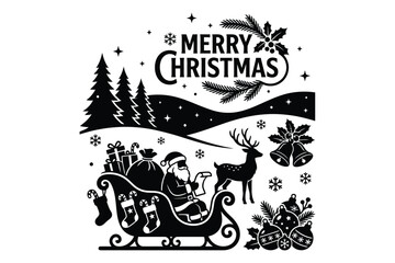 Merry christmas holiday greetings festive composition with santa and sleigh © Sadek