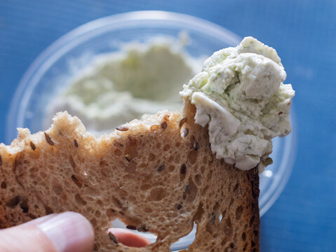 Antipasti Garlic Cream Spread on Dark Bread
