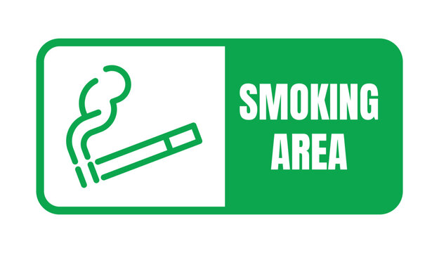Smoking area sign, green signboard with cigarette icon, designated space where smoking is allowed, vector illustration