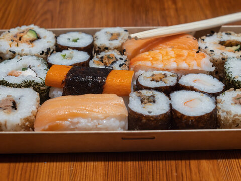 Savoring Delicious Assortment of Fresh Sushi Rolls