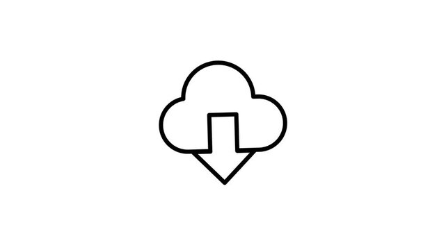 Minimalist hand drawn animation of a cloud download icon with downward arrow on white background.