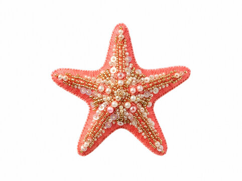 Coral starfish with textured surface and white nodules isolated on white background