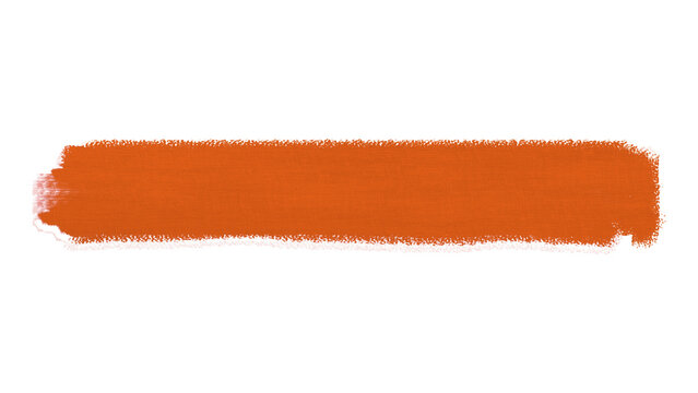 A single horizontal brush stroke of vibrant orange paint isolated on a white background, textured artistic mark for overlays