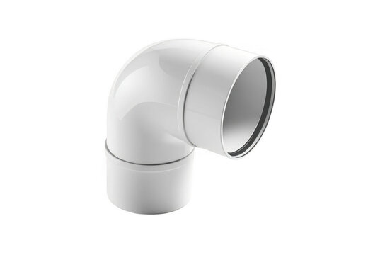 White pvc plastic elbow pipe fitting on transparent background